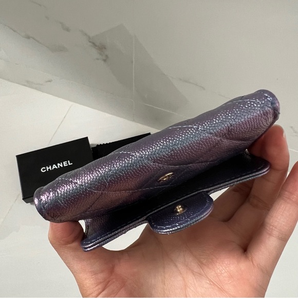 Chanel Iridescent Purple Light Gold Hardware Classic Flap Card Holder - Picture 9 of 12